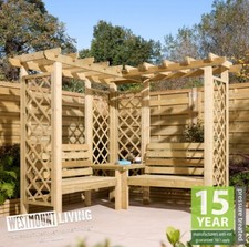 NEW WOODEN CORNER GARDEN ARBOUR PATIO BENCH PERGOLA SEAT ORIENTAL ROOF TREATED