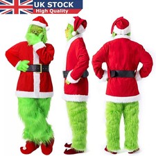 The Grinch Costume Mask Cosplay Adult Christmas Santa Suit Fancy Dress Outfit UK