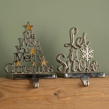 22cm Silver Christmas Stocking Hanger -Let it Snow/We Wish you a Merry Christmas
