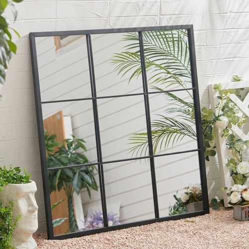 Black pane window mirror - black, 9-pane
