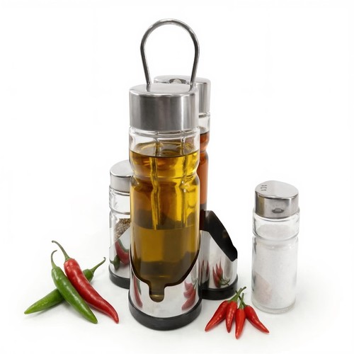 4pc condiment set caddy - caddy, glass