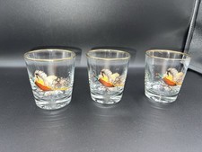 3 x Vintage Demu Flying Pheasant Whiskey Juice Water Glasses Gold Rim