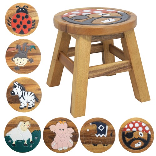 Kids stool fun decorated - decorated, wood