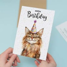 Maine Coon Birthday Card For Him/Her Gift Illustration