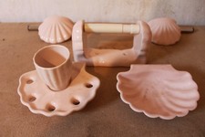 Vintage Pink Ceramic Shell Bath soap dish, toilet roll, holder towel rail, tooth