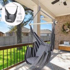 Hanging Chair Outdoor, Grey Hammock Garden Swing Seat with 2 Cushions 150KG Max