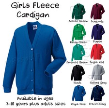 Girls School Cardigan Fleece Sweatshirt Uniform Age 2-18+Adult Size - 11 Colours