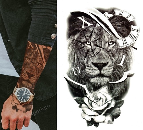 Temporary tattoo lion rose - &,