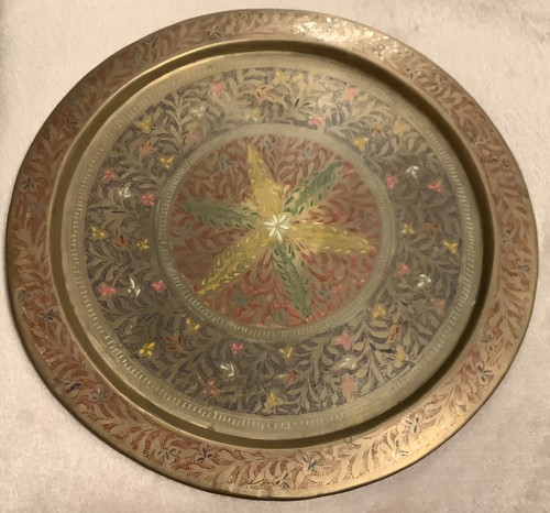 Vintage inlaid round brass - ,