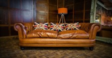 TETRAD GRAND CHATSWORTH JOHN LEWIS ANTIQUE TAN LEATHER CHESTERFIELD CLUB SOFA