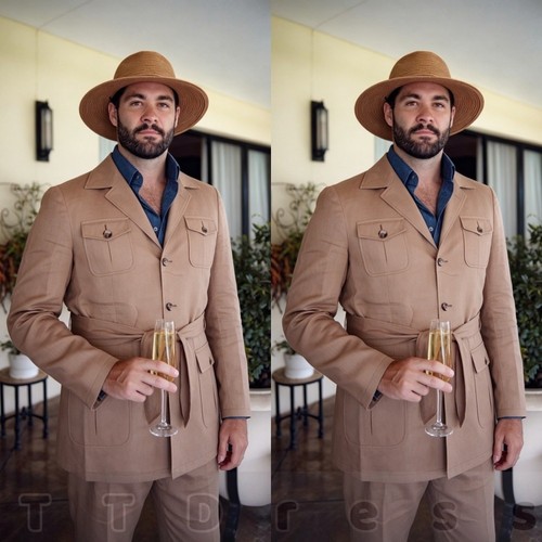 Men khaki safari style - khaki,