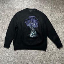 AllSaints Outsider Printed Wool Jumper Sz 12UK 8US L Black Crew Neck Retro