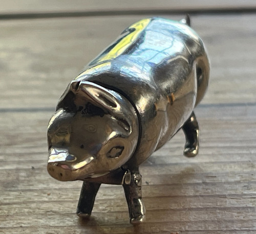 Sterling silver pig vesta case - silver,