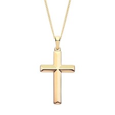 9ct Yellow Gold on Silver Large Solid Cross Crucifix Pendant 16" - 24" Chain