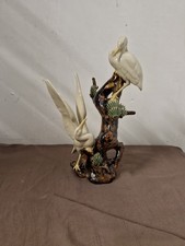 ANTIQUE CHINESE PORCELAIN FIGURINE STATUE OF 2 CRANES ON TREE BIRDS 10 Inch  