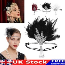 Vintage Ladies Flapper Headband Feather 1920s Costume Headpiece Headdress UK