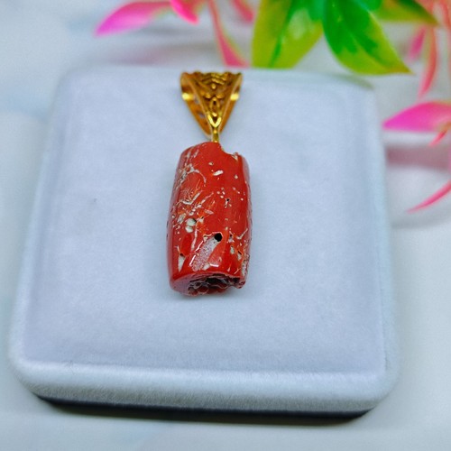 Pendant coral drum - coral, beads