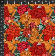 Fat Quarter Freespirit Garden Bed Cat Feline Floral Flowers 100% Cotton Fabric