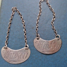 Pair Stg Silver WHISKEY Noggin Label h/m 1931 Hukin & Heath  -  Irish / American