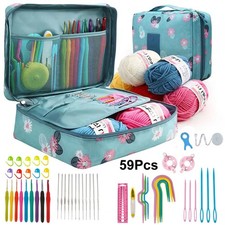 59Pcs Ergonomic Crochet Hook Set 5 Rolls Yarn Knitting Needles Kit for Starters