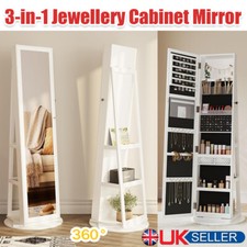 3 IN 1 360 Swivel Jewelry Cabinet Lockable Jewelry Armoire w/ Full-Length Mirror