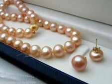 Genuine Natural Pink Akoya Cultured Pearl Necklace Earrings Set 14-48''