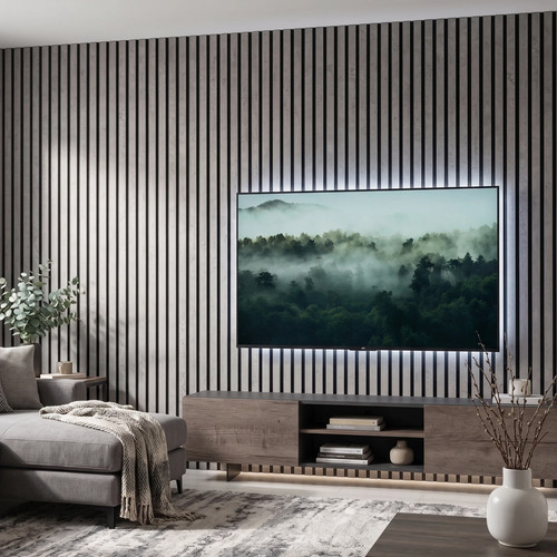 Concrete grey slatted acoustic - grey,