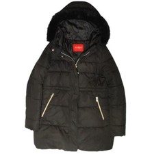 GUESS black fur trim hooded coat size XS
