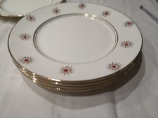 3 - Phoenix Ware T F & S Ltd Dinner Plates White with Gold Rim 9.75" dia 