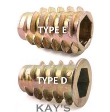 M4 M5 M6 M8 M10 HEX DRIVE SCREW IN TYPE D OR E THREADED INSERT FURNITURE BUSHING