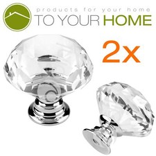 Dihl Large Crystal Door Knobs Diamond Glass Clear Cabinet Drawer Wardrobe Handle