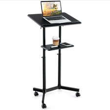 COSTWAY Mobile Lectern Podium Adjustable Rolling Laptop Cart with Tilting Top