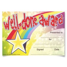 30 Well Done Award certificates for school teachers, A5 silk finish card