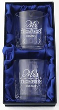 Luxury Engraved Double Whiskey Glasses Glass Set Mr & Mrs Wedding Bride Groom 14