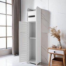 Toilet Paper Roll Holder White PVC Free Standing Bathroom Storage Cabinet Shelf