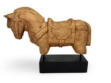 Mango Wood and Iron Horse Sculpture - Hand-Carved Decorative Statue  Natural