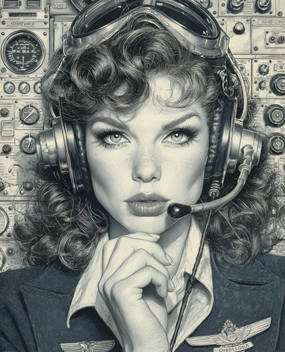 Retro radio operator with - retro,