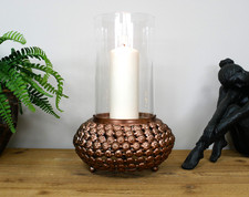 Large Bronzed Metal Hurricane Pillar Candle Lantern Tealight Holder