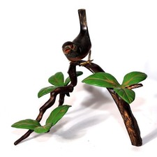 Japanese Bronze Bird Ornament Rhododendron and Java Sparrow Figurine BOS950