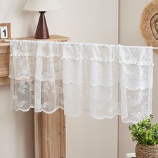 White Vintage Embroidered Sheer Lace Short Curtain Kitchen Cafe Tiers Valance