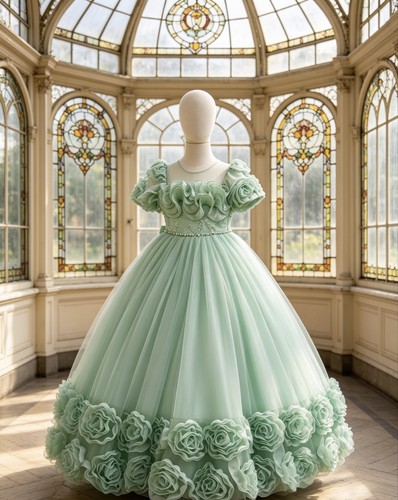Girls mint green - flower, girl