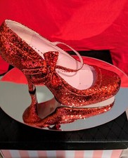 Leg Avenue Mary Jane red glitter high heel Ruby shoes Valentine Halloween New