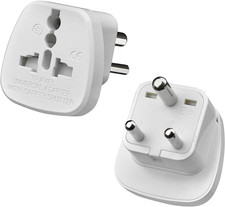 2x UK to India Travel Adapter Plug 3 Pin Power Converter for UK, Europe to India