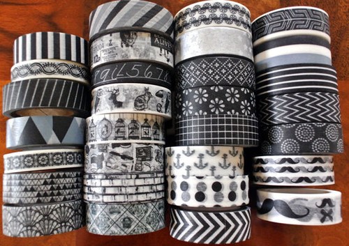 Washi tape black - white, m