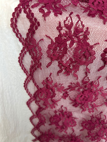 Burgundy floral lace fabric - burgundy, by