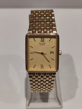 Vintage Citizen Tank Mens Gold Plated Dress Watch with Date & Roman Numeral Dial