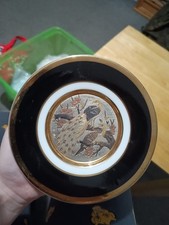 The Art of Chokin 24K Gold Edged Vintage 4" Collector Plate Peacocks And Cherry