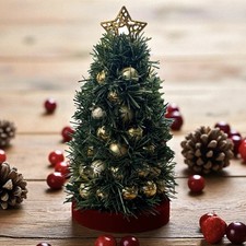 Handmade Tabletop Christmas Tree With Gold Star And Gold Ornaments