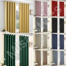 VOGUE THERMAL BLOCKOUT LINED CURTAINS EYELET RING TOP PLAIN TEXTURED READY MADE