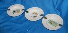 VTG Wht Porcelain  Naughty Adult Humor Gold Trim 3 Small Ashtrays